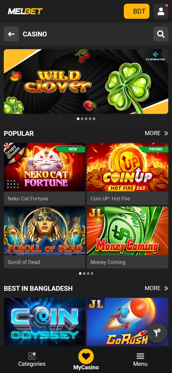 You will find a huge selection of games in the Melbet application.