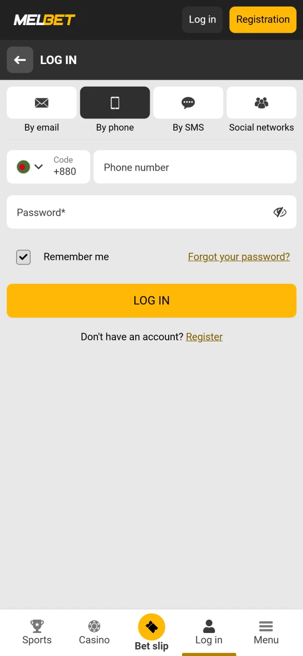 Log in to your personal account to play at Melbet Casino.