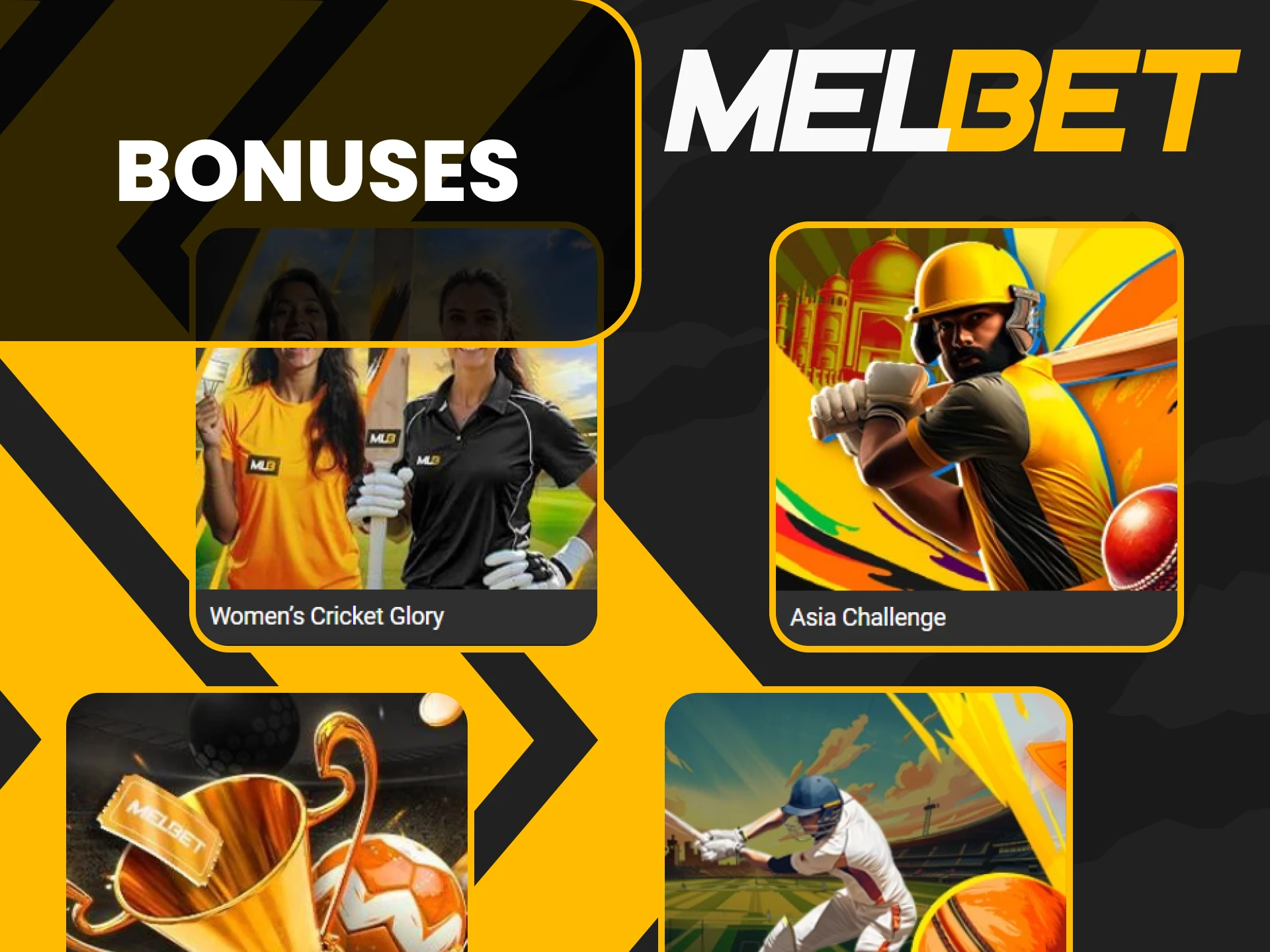 Melbet offers bonuses for cricket betting.
