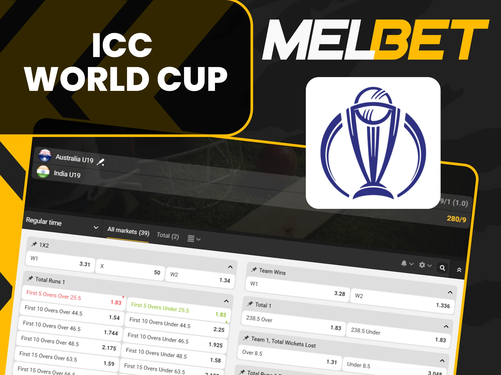 You can also bet on the World Cricket Tournament with Melbet.