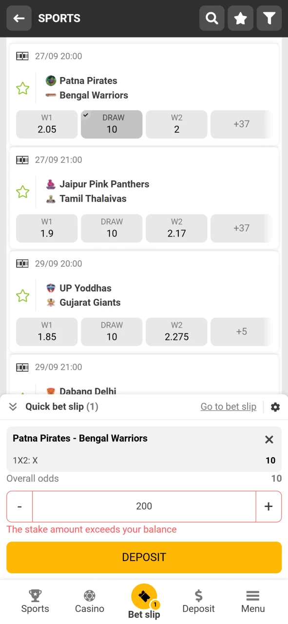 Place a bet on a kabaddi event with Melbet.
