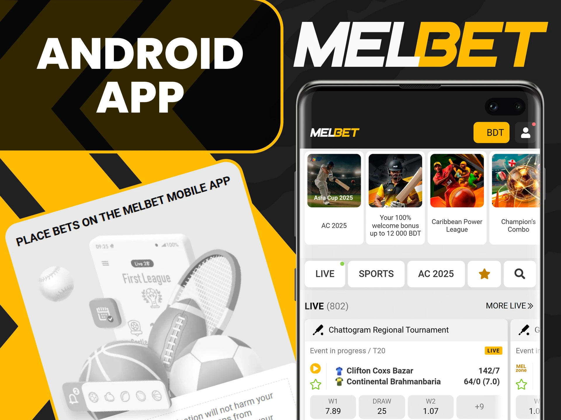 Install the Melbet app for Android.