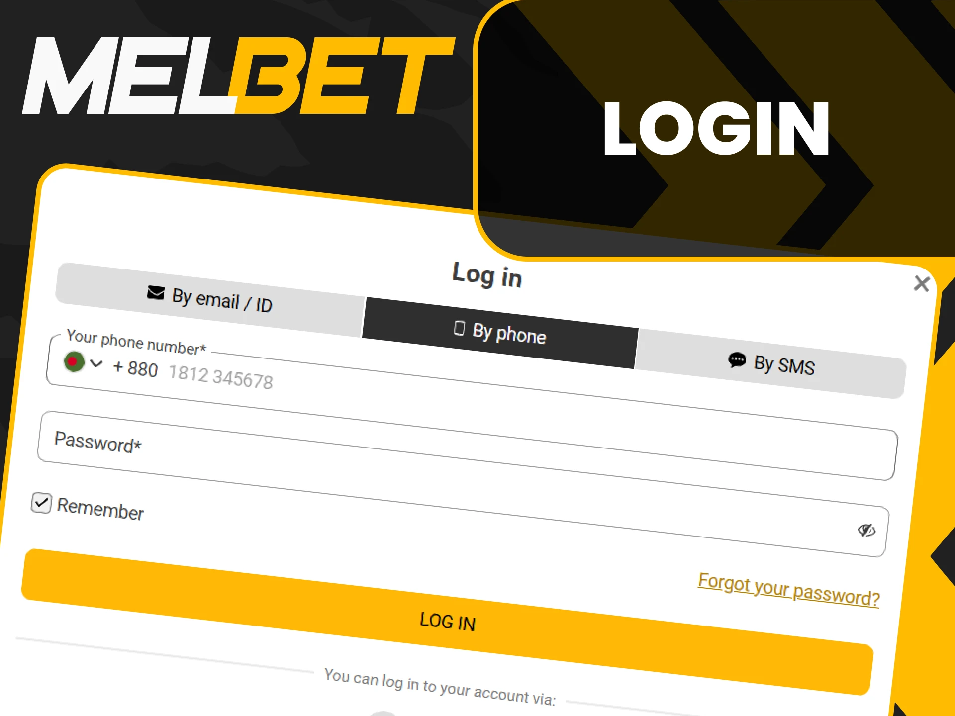 You need to log in to your personal Melbet account to place bets and play games.
