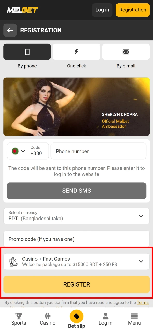 Complete registration on the Melbet website.