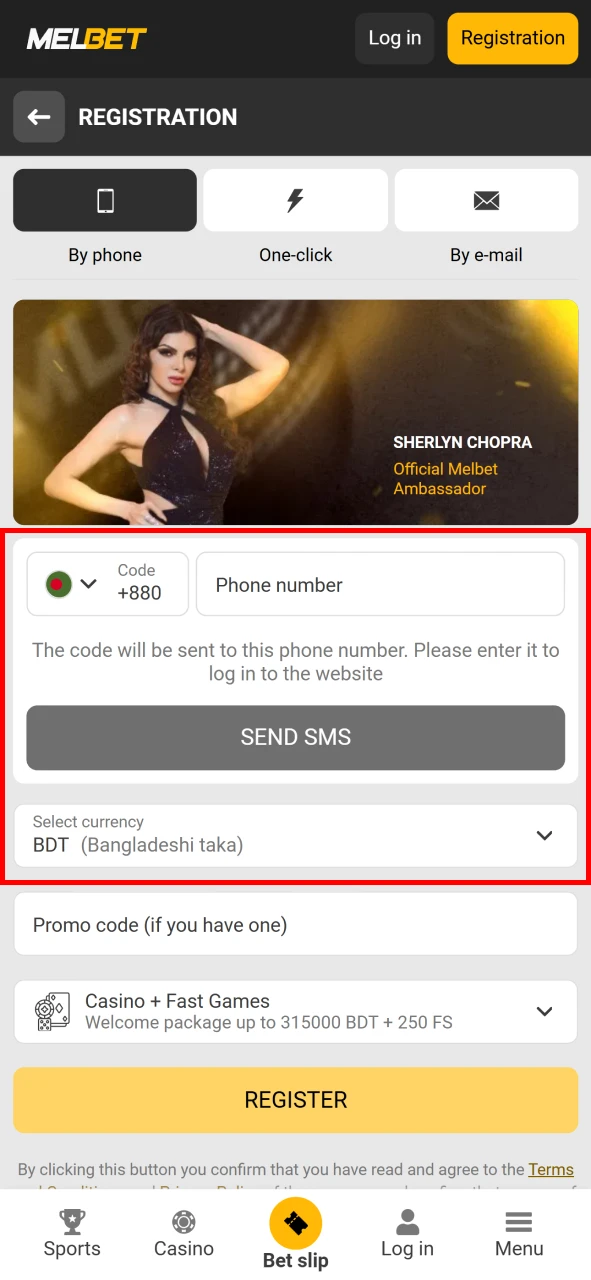 Fill in the details in the Melbet registration window.